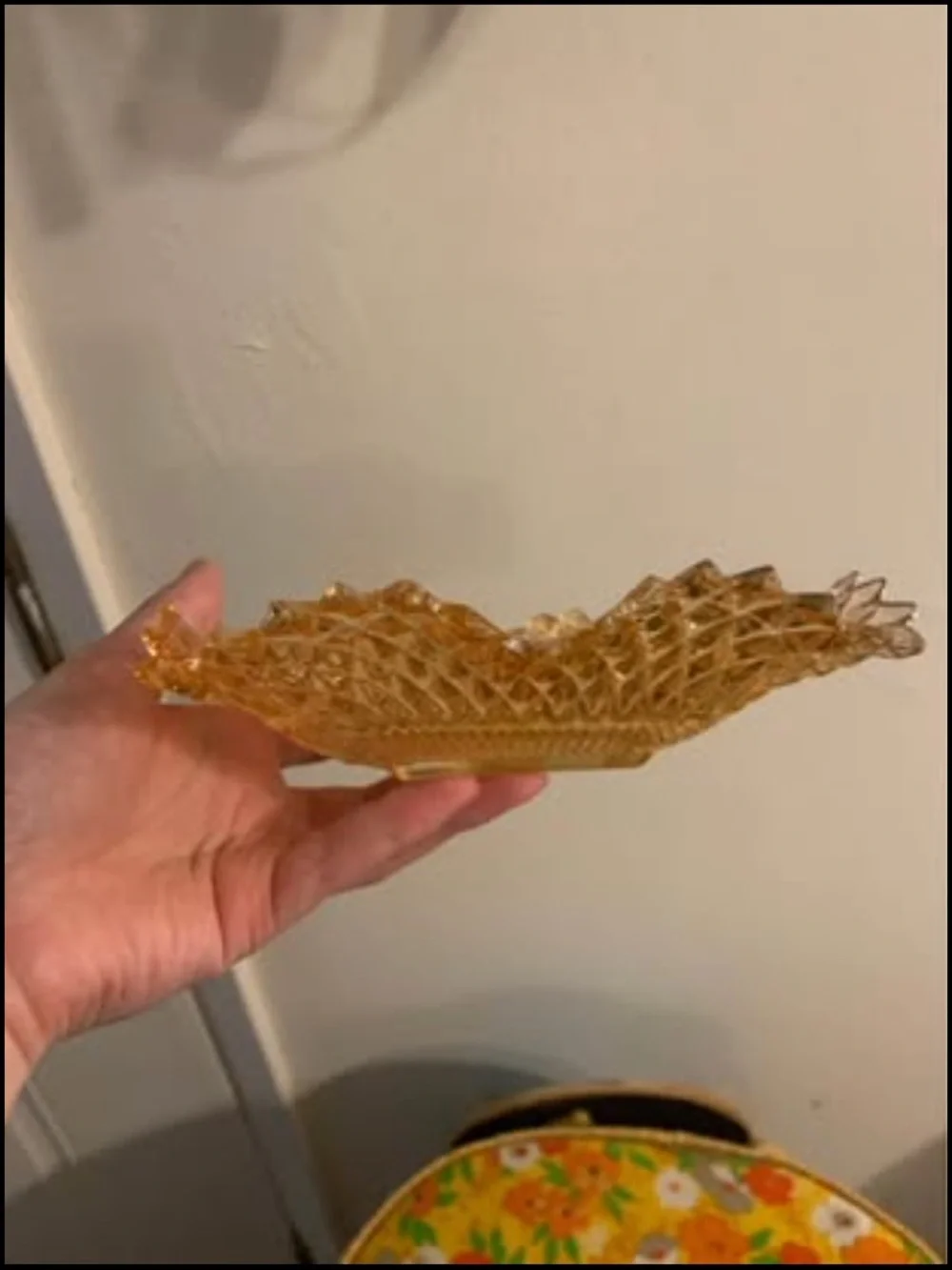 Vintage Amber Pressed Glass Decorative Dish